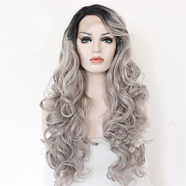 2 Tones synthetic lace wig grey black Ombre