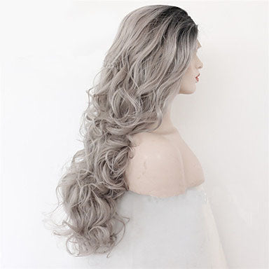 2 Tones synthetic lace wig grey black Ombre