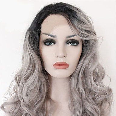 2 Tones synthetic lace wig grey black Ombre