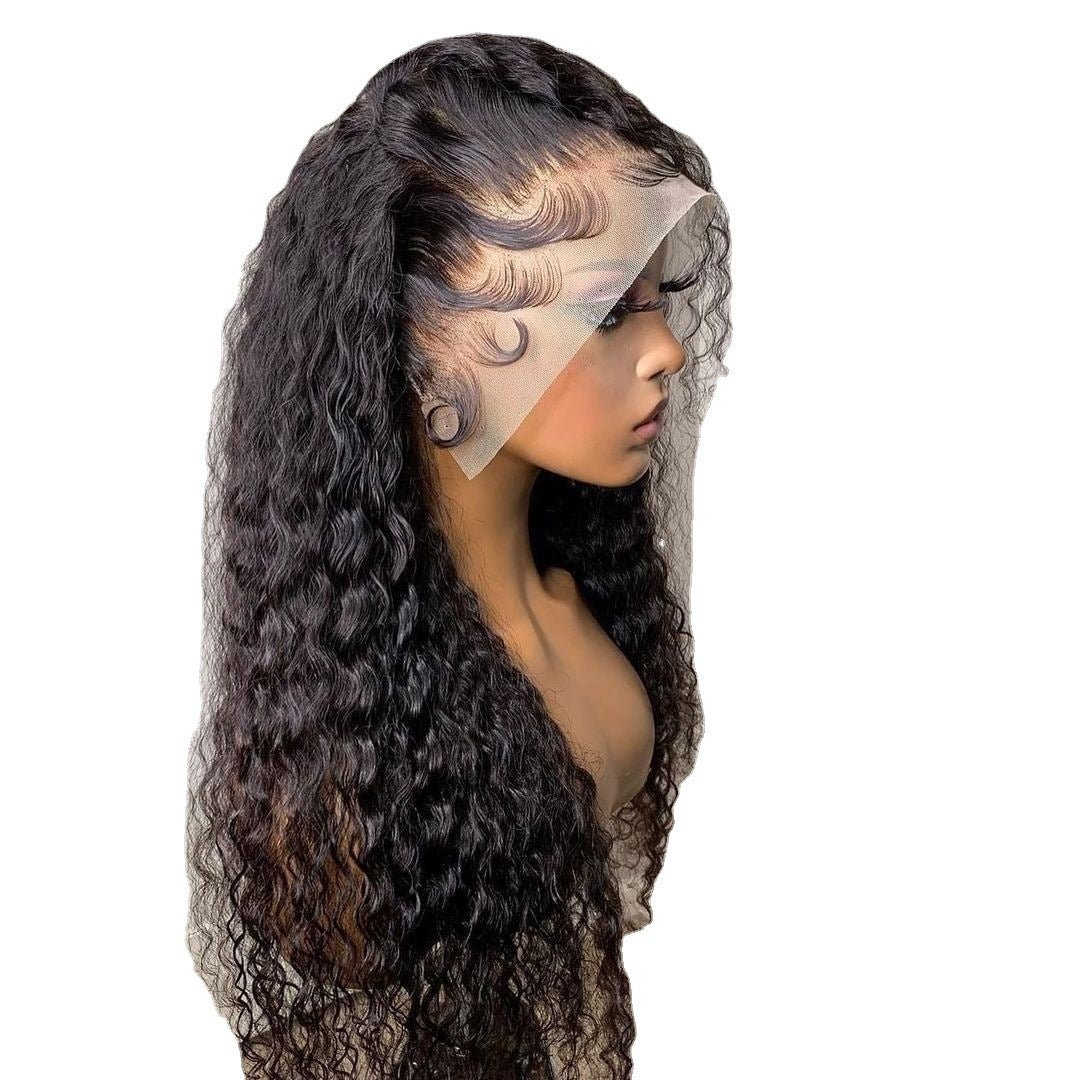 Black Wig Head Cover Fluffy Long Curly Hair