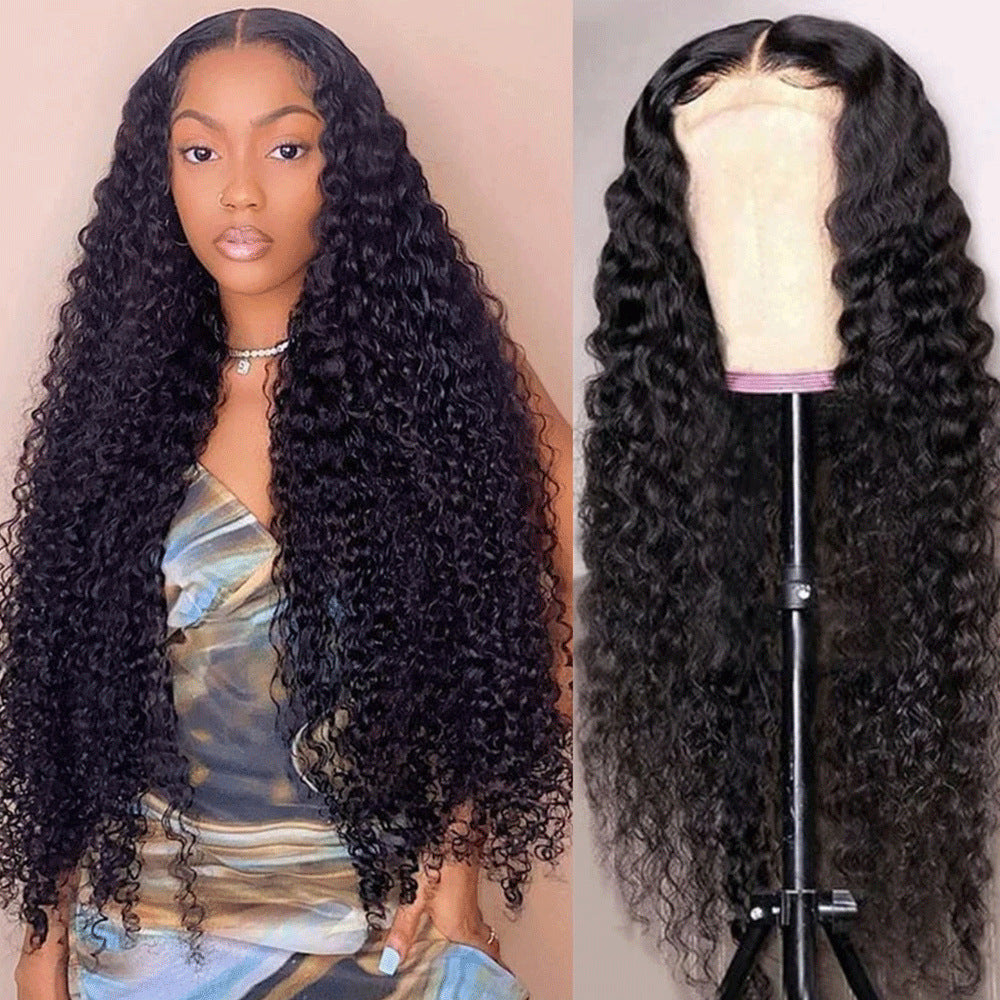 Black Wig Head Cover Fluffy Long Curly Hair
