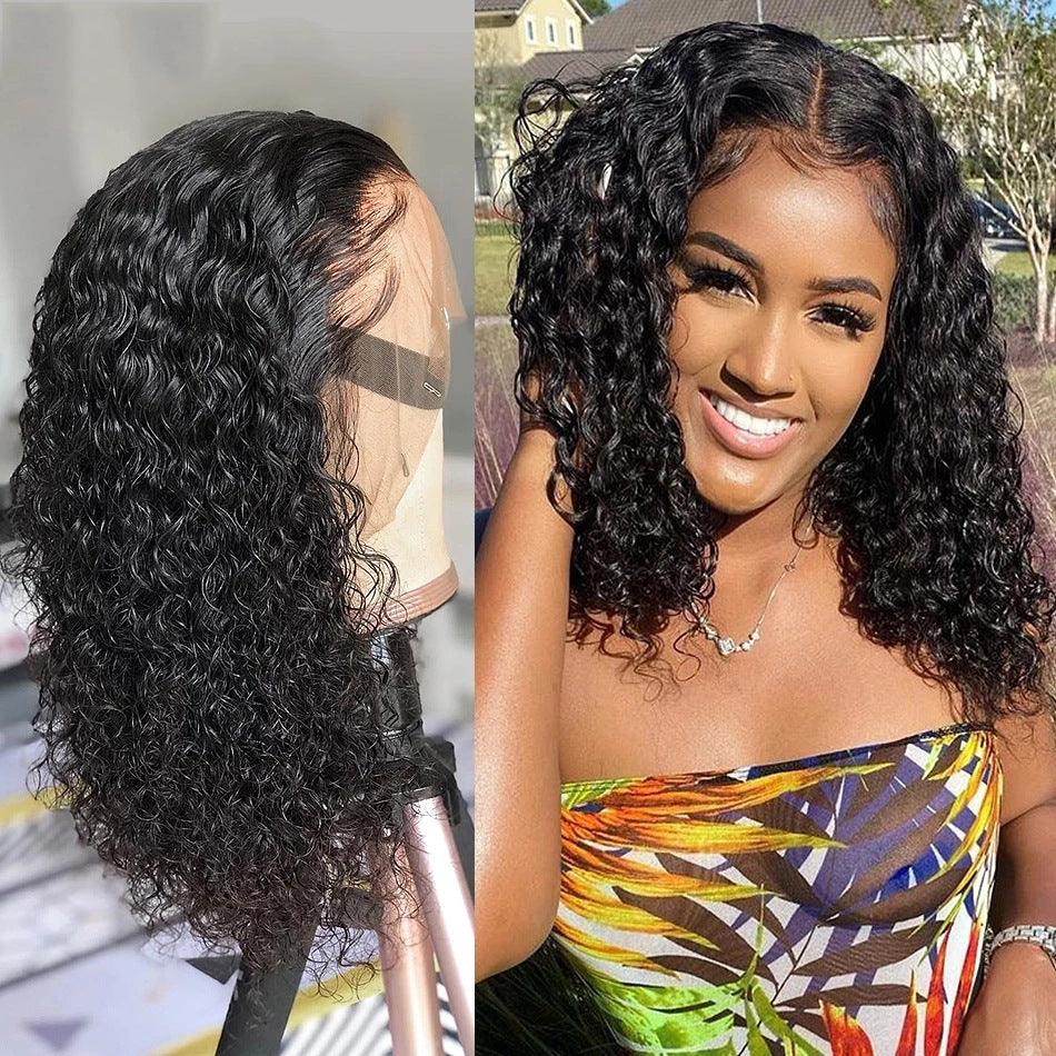 Front Lace Fluffy Black Medium Length Small Curly