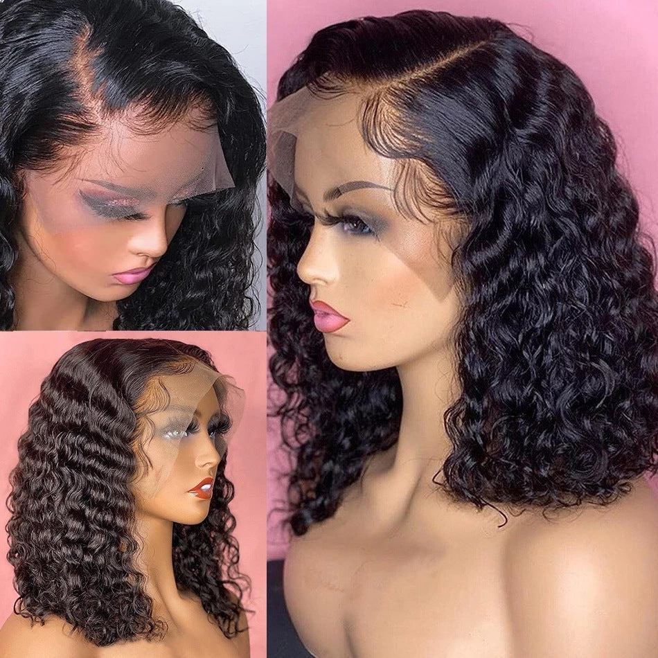 Front Lace Fluffy Black Medium Length Small Curly