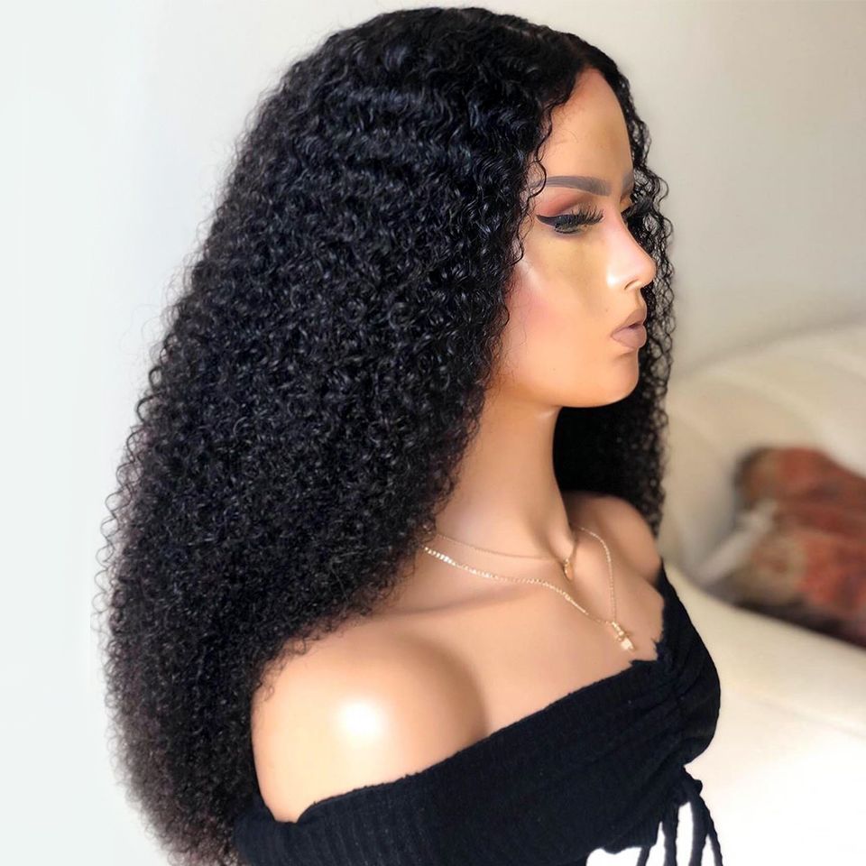 Density Long Kinky Curly Wig Lace Front Human